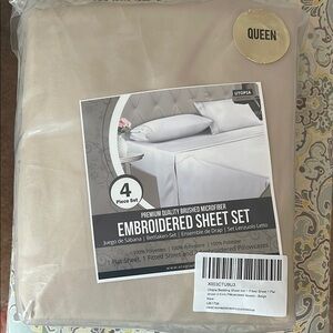 Topia Cream Embroidered Sheet Set Bedding